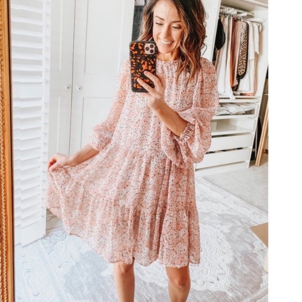 H&M Conscious Wide-cut Floral Pink Print Dress